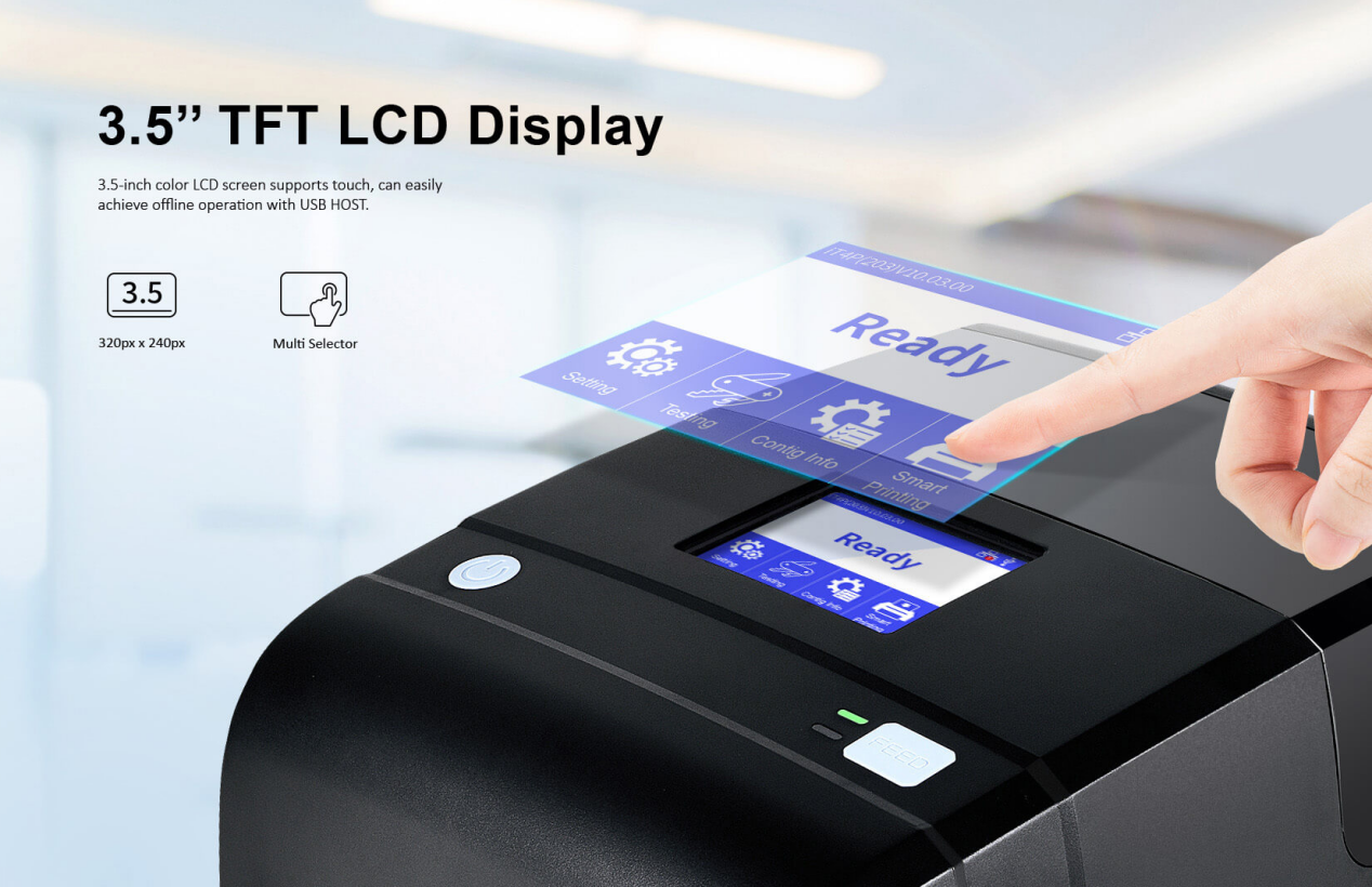 Impresora de etiquetas RFID idprt it4r con pantalla LCD de 3,5 pulgadas. PNG